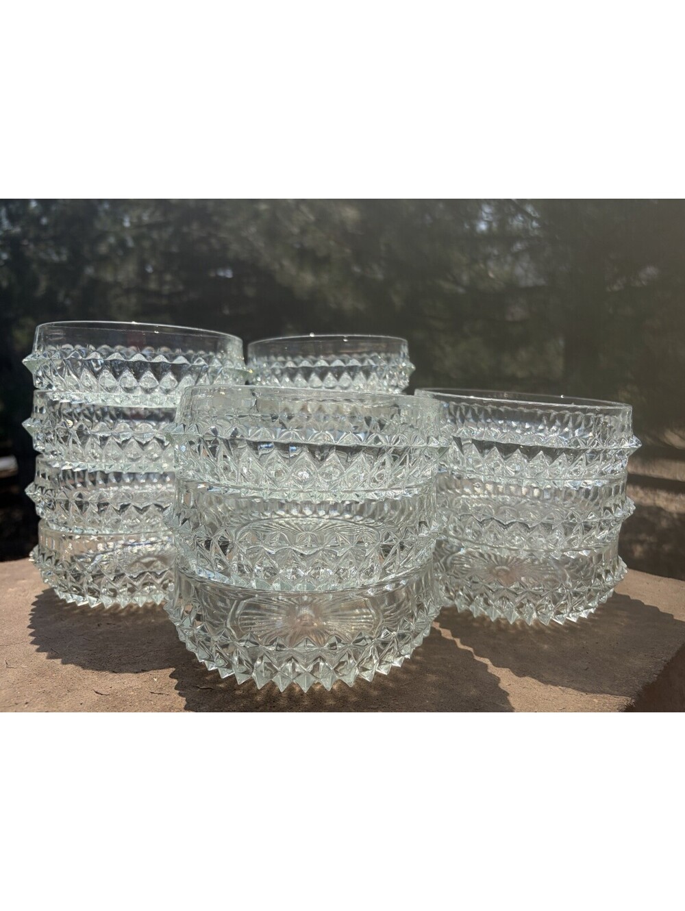 Indiana Glass Clear Diamond Point Fruit/Salad Bowls Set Of 14 Euc